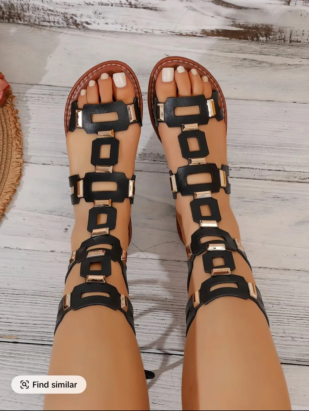 Black Gladiator Lace-Up Women’s Sandals with Gold Accents